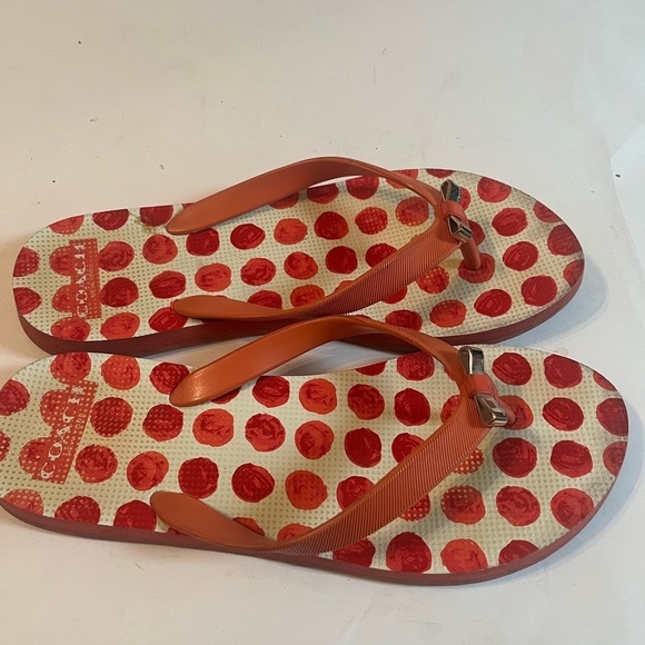 Coach Amel Coral/Orange Sz 7 Polka Dot Thong Flip Flops - Picture 6 of 7